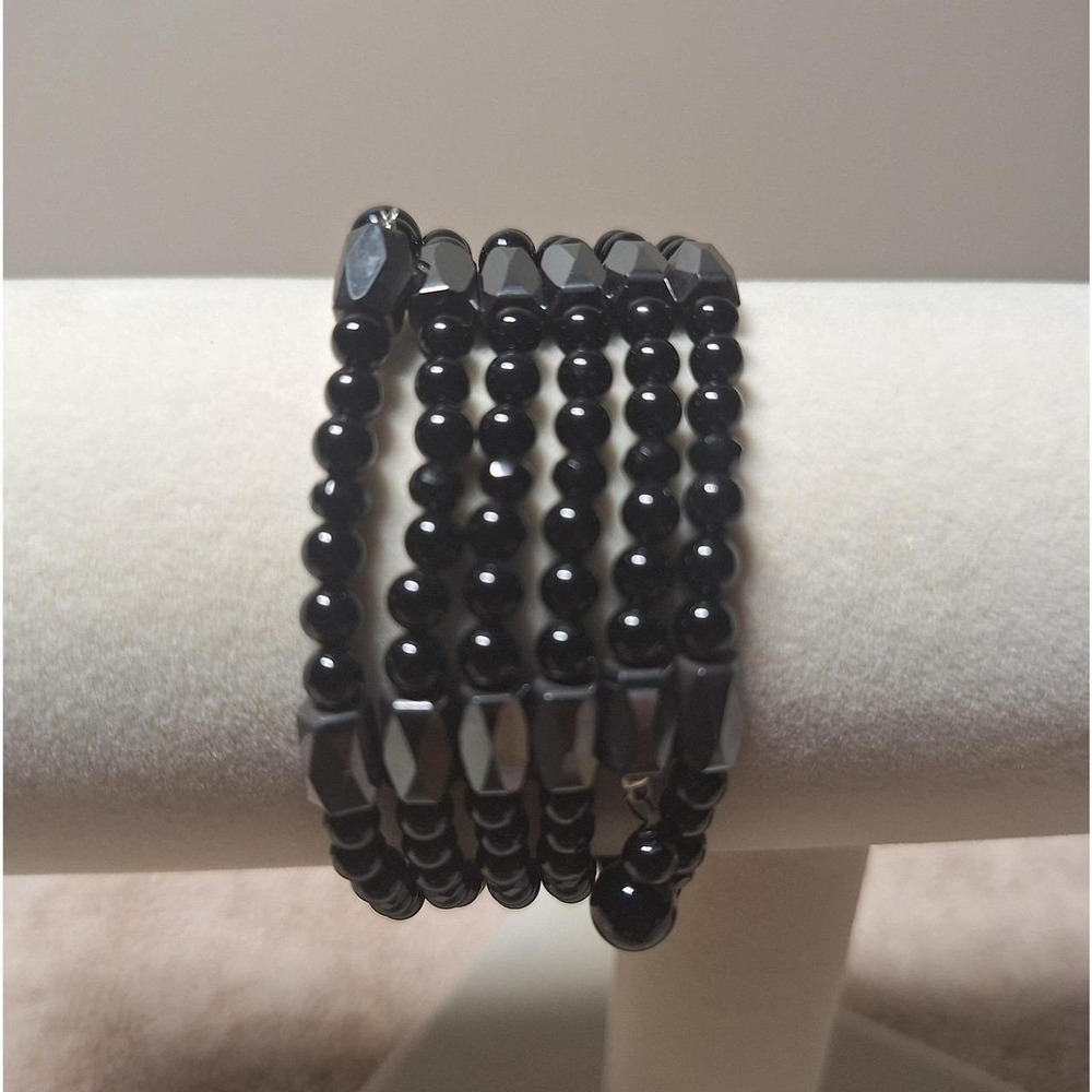 Black spinel hematite beaded necklace bracelet 36 inches